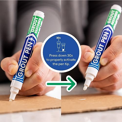 grout pen white tile grout paint marker waterproof tile grout colorant and sealer pens for cleaner looking floors amp whitener without bleach - narrow 5mm 2 pack with extra tips 7ml - white