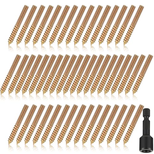 Image of Hicarer 50 Pack 5 /16-18 x 2 Inch Hanger Bolts Double Headed Bolts with Driver Self Tapping Screw Threaded Rod Screws for Furniture Double Headed for Wood Furniture Joint