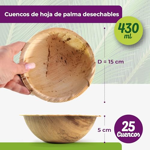 Miniatura 2 de Gobetree 25 Cuencos Redondos De Hoja De Palma, Ecológicos, Rústicos Y Elegantes Para Barbacoas, Picnics Y Fiestas De Cumpleaños. Similar A Los Cuencos De Bambú
