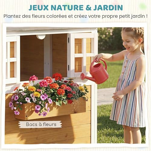Maisonnette de jeu en bois AIYAPLAY robuste et résistante aux intempéries