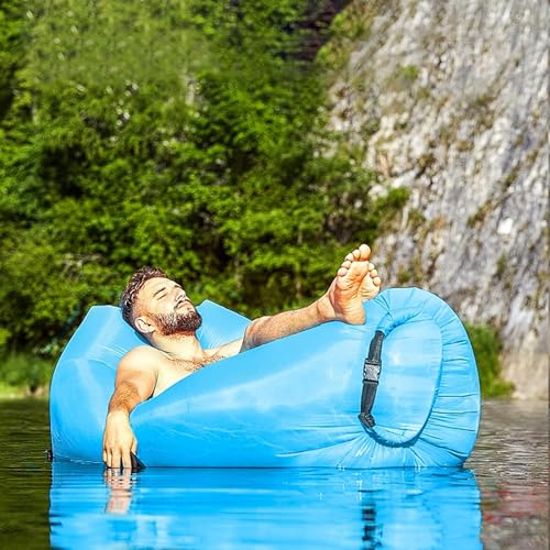 Melldrry Aufblasbare Liege, Luftsofa Outdoor Camping, Aufblasbarer Sessel, Wasserdichtes Aufblasbares Sofa mit Tragebeutel für Camping Stuhl, Park, Strand, Hinterhof(Blau)