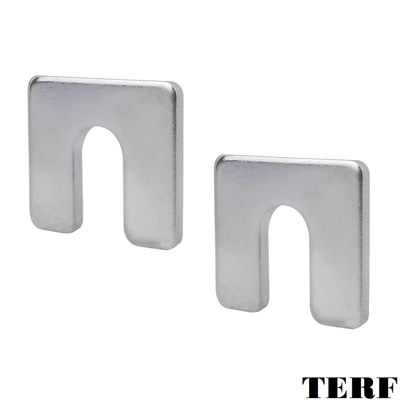 TERF® 50 mm x 50 mm x 3 mm mit 14 mm Schlitzen, verzinkter Stahl, Hufeisen, U-Unterlegscheiben, Metall-Abstandhalter, Kotflügelausrichtung, U-Unterlegscheibe, flache Platte, quadratische
