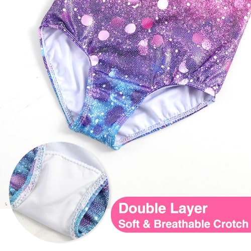 HOZIY Girls Gymnastics Leotards Outfits Sparkly Bow Back Unitards Biketard with Tumbling Shorts Hair band Kids 3-10 Years