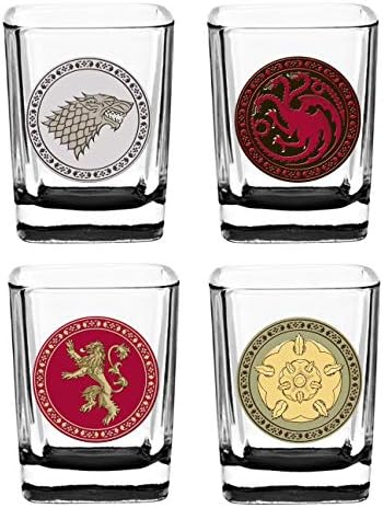 Rabbit Tanaka Game of Thrones House Sigil Shot Glass Set - Square House Sigil Shot Glasses - Set of Four Shot Glasses - Novelty Glassware Collectibles