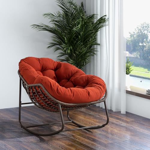 QMTXBYJ - Fauteuil à bascule extérieur en rotin avec coussin rembourré, chaise berçante de jardin et de salon, chaise à bascule relaxante, cadre en acier, chaise de jardin extérieure, chaise de patio d'oeuf à