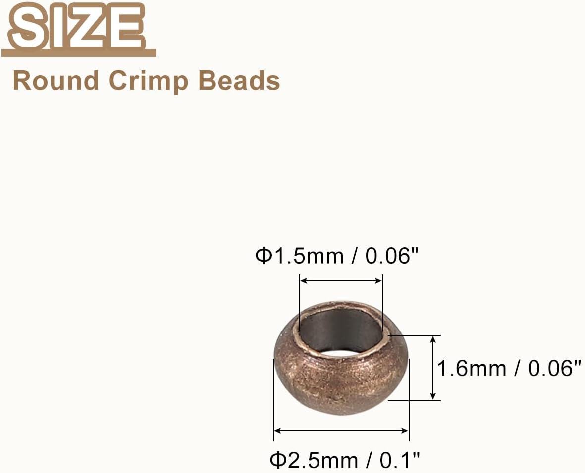 uxcell 500Pcs Round Crimp Beads, 2.5mm Metal Spacer Loose Beads Metal Clamp Ends Tiny Stoppers Bead for Bracelet Jewelry Making Craft DIY, Red Bronze - Image 2