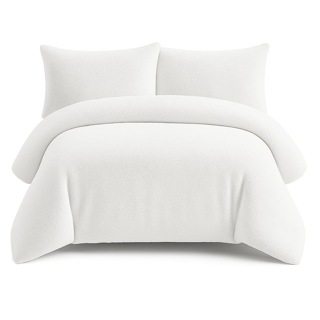 Bella Nights Teddy Bear Fleece Duvet Cover Set – Thermal Warm & Cosy Soft Fur Bedding with Pillowcases – Winter Duvet Set (White, King) — image 1