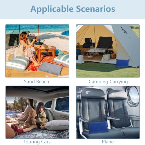 Lot de 2 Oreillers Gonflables Coussin Voyage Avion Oreiller Gonflable Coussin Plage Coussins Gonflable de Camping Oreillers pour Les Voyages Camping Plein air pêche Excursions(34x22 cm, Gris) – Image 6