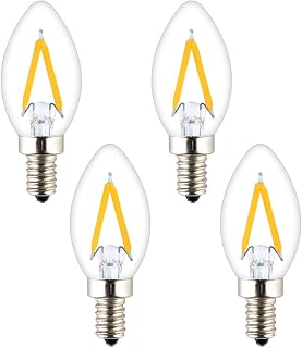 OPALRAY C7 Mini Candelabra LED Bulb, 1W Dimmable, Clear Glass Cover, E12 Candle Base, Warm White 2700K 150Lumens, 15W Incandescent Equivalent, Mini Torpedo Tip, 4 Pack