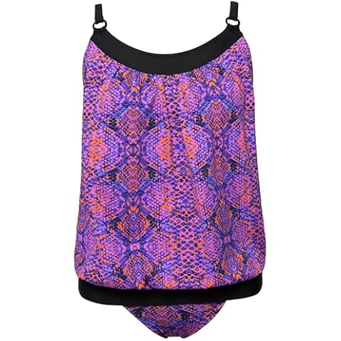 Ulla Popken Womenswear Plus Size Curvy Snakeskin Print Elastic Hem Tankini Set Black 34 826227100-60 Cover