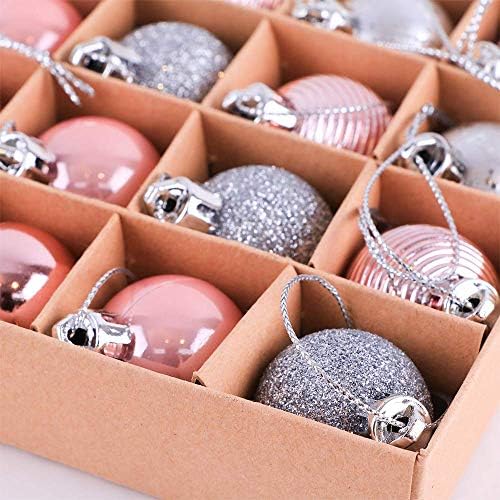 Valery Madelyn 49pcs 3cm Shatterproof Christmas Baubles, Dream's Fairyland Pink and Silver Christmas Ball Ornaments for Christmas Tree Decoration