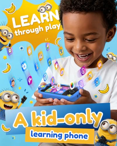 Image of KOKODI Kids Smart Phone Toys, Minions Collab Birthday Gifts for 3 4 5 6 7 8 Year Old Boys, Touchscreen HD Digital Dual Video Camera, Preschool Learning Toy for Kids 3-5 Travel Trip Activity (Blue)