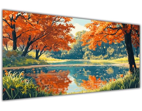 Pintar por Numeros Otoño 100x200 cm Grande Pintar con Numeros Adultos Lago DIY Cuadros para Paint by Numbers Kit Lienzos Acrílico Pinceles Decor Hogar, Regalos Originales para Hombre/Mujer-KL939