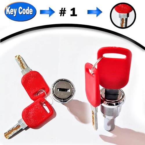 Image of Gumball Machine Lock and Key for Capsule Machines GV25 & GV18 - Top Lid Lock & Key Set for Deer Candy, Prize & Gumball Vending Machine - Flat Key Lock Replacement 1 /4 Thread (2pc - Key # 1)