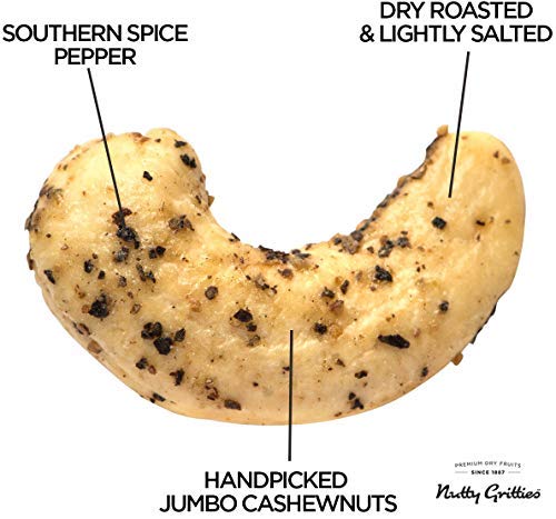 Image of Nutty Gritties Premium Jumbo Size Southern Pepper Cashew Nuts 210g, Natural Flavoured Whole Cashew|W240|Zero Breakage|Resealable Pouch|Each Pouch 21g|Pack of 10