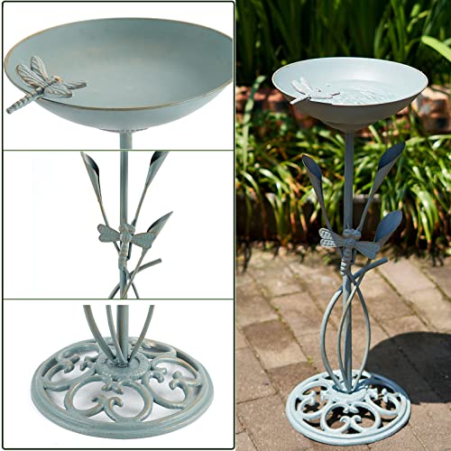 Hlqmfht Diam 11.3" W X 27.2" H Cast Iron Pedestal Bird Bath, Bird Baths For Outdoors,Vintage Metal Bird Bath/Feeder Garden Yard Decoration (Dragonfly) #TOP2