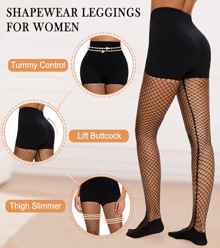 Shapewear Leggings for Under Dresses, Tummy Control High Waist Thigh Slimmer Compression Pants, Fishnet Pantyhose2