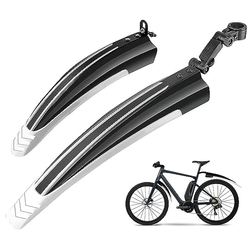 Ledeak Juego de Guardabarros Portátil y Ajustable para Bicicleta de Montaña, Ciclismo, Neumáticos Delanteros y Traseros, Color Negro y Blanco
