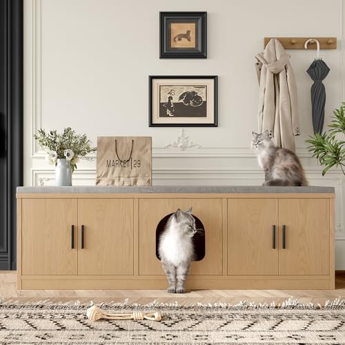 Versteckter Katzenschrank 140 x 40 x 45,5 cm - Integrierter Kratzbaum und Belüftung, Tiermöbel für Flur und Eingangsbereich,Tierhaus, Katzentoilettenschrank,Tiertoilett