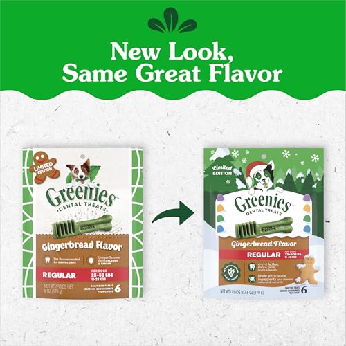 Image of Greenies Regular Natural Dental Dog Treats, Gingerbread Flavor, 6 Count