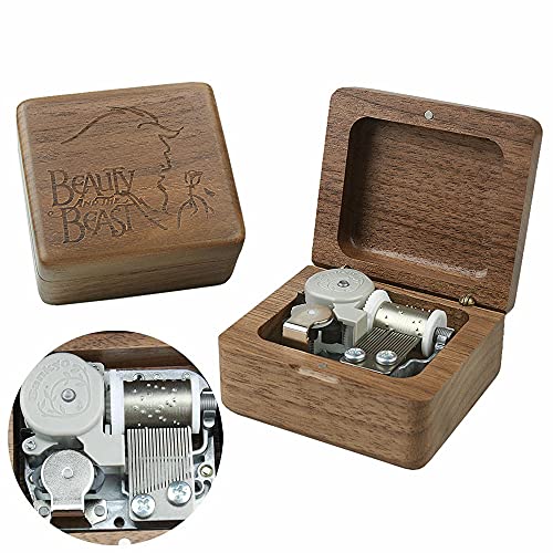 Sinzyo Beauty and The Beast Music Box Vintage Musical Boxs Gift for Birthday Valentine's Day Christmas Day(Walnut Wooden Box)