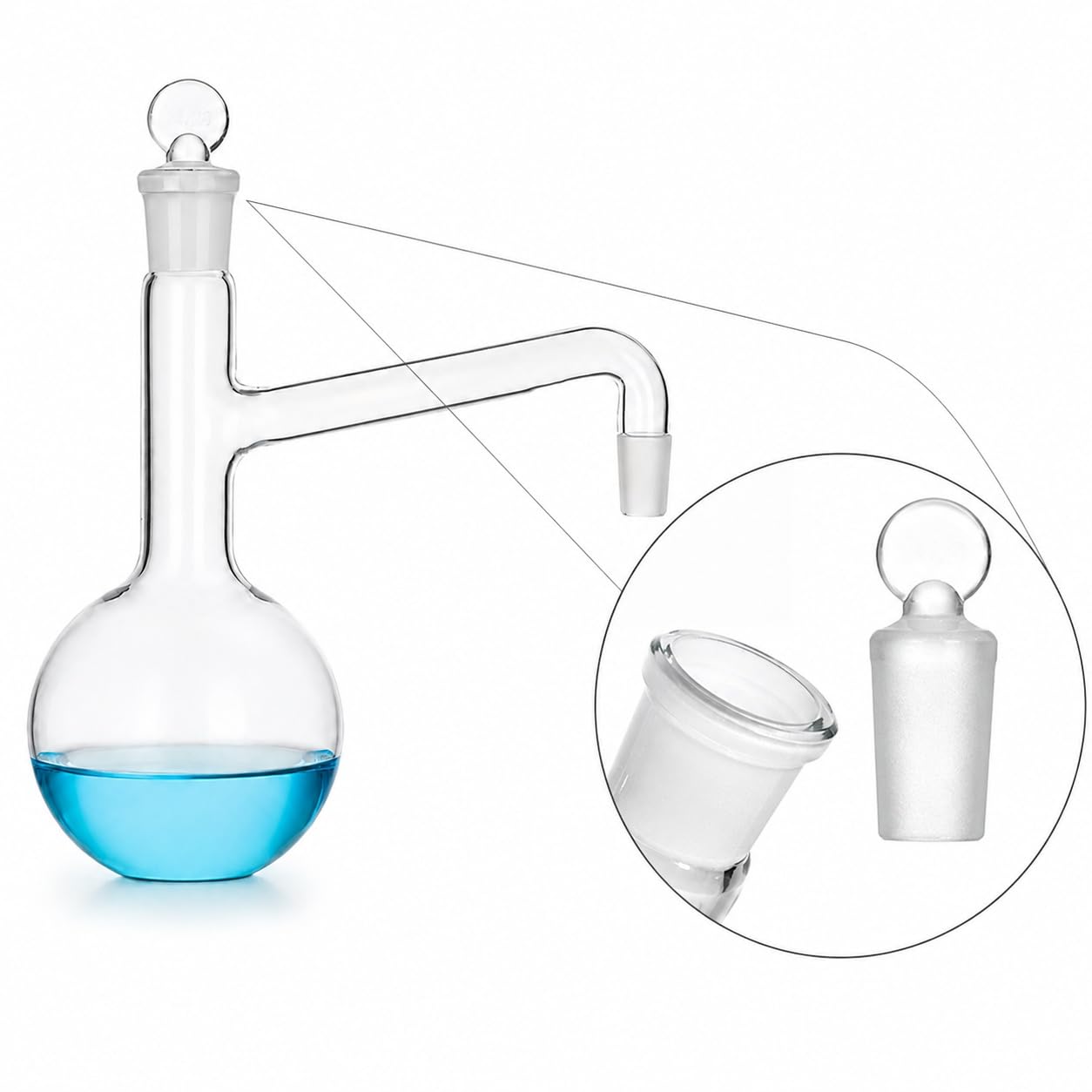 Glas-Destillierretorte mit Seitenarm und Schliffdeckel-24#19# 500ml