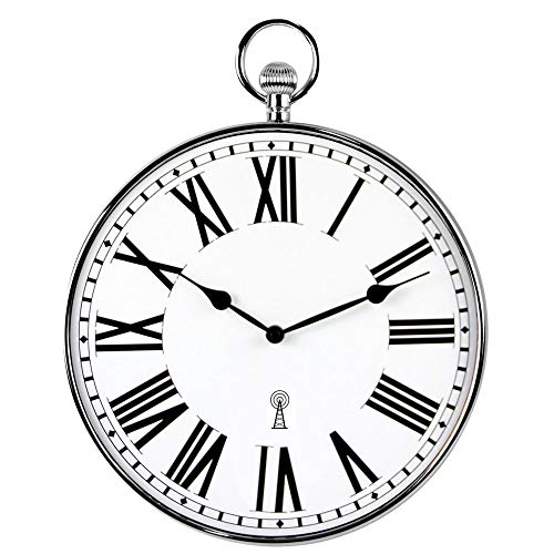 Soldela Wanduhr Taschenuhr silberfarben u0096 große Zahlen u0096 Funkgesteuert.
