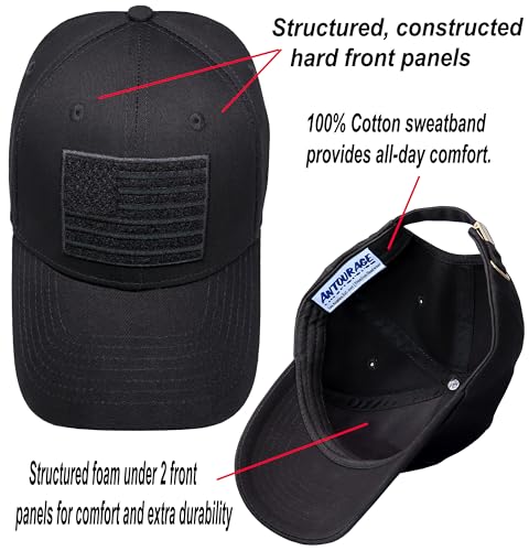Image of Antourage American Flag Unisex Baseball Hat for Men and Women | USA Flag Mesh Snapback Flat Visor Cap + 2 Patriotic Patches