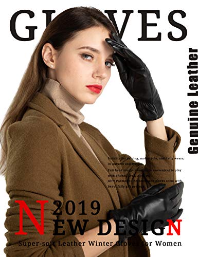Super-soft Leather Winter Gloves for Women Full-Hand Touchscreen Warm Cashmere Lined Perfect Appearance Little small - Thumbnail 4