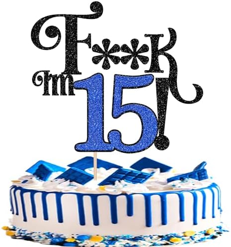 1 Stück Glitzer 15th Geburtstag Tortendeko Prost auf 15 Jahre Cake Topper Happy Sweet 15 Kuchen Deko für 15th Geburtstag Party Kuchen Dekoration Schwarz Blau