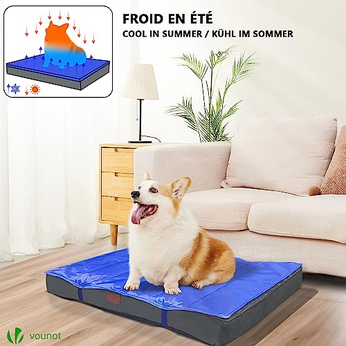 VOUNOT Orthopädisches Hundebett mit Abnehmbarer Kühlmatte, 2 in 1 Hundekissen Kleine Hunde, Waschbare Hundematte, Grau 76x51x9 cm