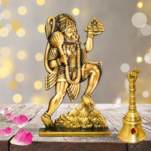 Image of 10cm Height Double Side Same Design Flying Hanuman Idol for Car Dashboard |Bajrangbali Statue |Divine Hanuman Murti for Home, Office & Gift.(Pack of 01) (Golden)