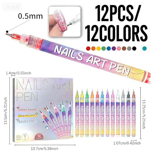 Image of 12 Colors Nails Polish Pens Set,Upgraded 3D Nails Design Drawing Pens for Gel Nails,DIY Nails Drawing Liner Pen,Nails Decoration for Girls(B-2 Set)