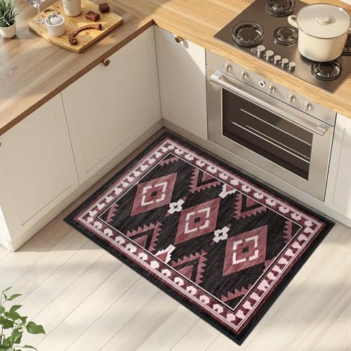 Tapete decorativo para entrada 2x3 negro-rojo antideslizante miniatura 3