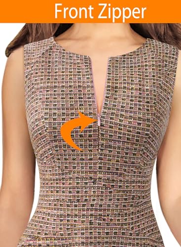 Image of VFSHOW Womens Front Zipper Work Business A-Line Dress Elegant Professional Office Career Church Fit and Flare Skater Dresses