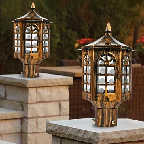Image of SINOMAN Metal and Glass Gate Light for Home Waterproof | Gate Lamps for Main | Outdoor Garden Light | Pillar Lights (GL 513 GA, Pack of 2) Bulb Not Included