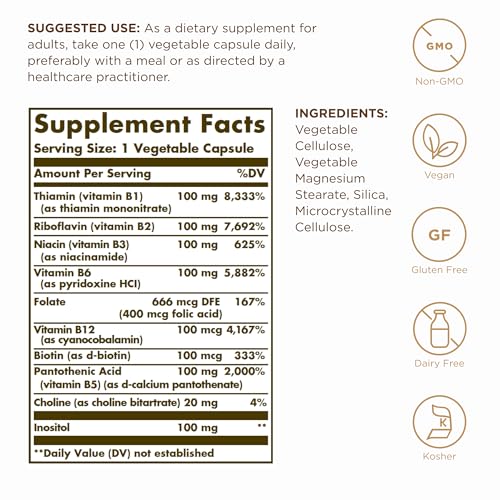 Solgar Vitamin B-Complex Vegetable Capsules, Count of 50 (Extra High Potency) - Supports Mental Performance and Energy - For Tiredness and Fatigue - Vegan - Image 3