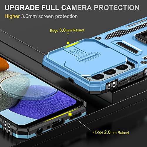 Image of Polycarbonate Slide Camera Cover with Ring Holder Mobile Phone Back Cover for Samsung Galaxy M13 4G (Blue)