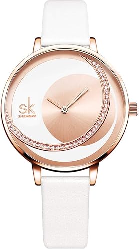 SHENGKE Reloj de mujer con correa de cuero elegante, relojes de mujer creativos y genuinos, relojes de mujer para damas, reloj de pulsera de negocios