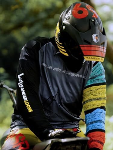 Image of WANDERLOOMS Himalayan High Riding Jersey for Men | Full Sleeve Graphic Printed Round Neck Sports T-Shirt for Bike Riding, Cycling & Outdoor Activities