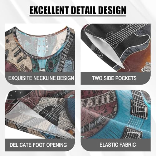 ALAZA Electric Guitar Music 3d Stylish Pajamas Set Short Sleeve Cotton Sleepwear Summer Pjs 2 Piece 5-14Y4