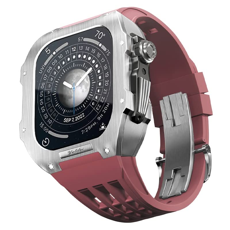 Bracelet en caoutchouc flexible avec lunette antichoc en métal pour iWatch 44/45mm