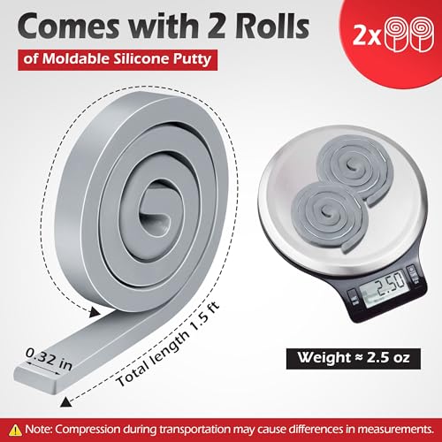 ElectricWise Moldable Silicone Putty, Non Hardening Multi Purpose Duct Seal Compound for Metal, Glass, Wood, Ceramic, Crafts, Heat Resistant and Waterproof, 1.5 ft x 0.32 in (Grey,2 Pack)