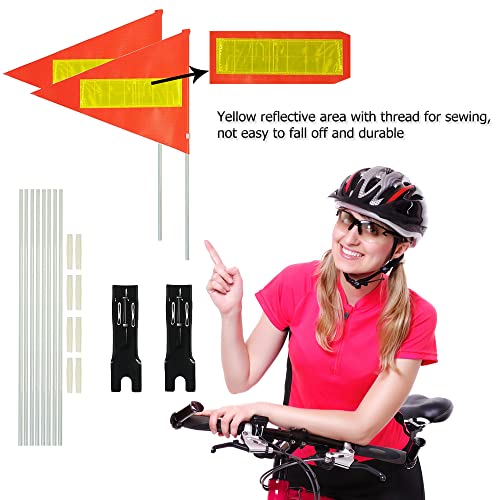2 Sets Bike Flag With Pole, 6 Feet Height Adjustable Waterproof Orange Safety Flag Sturdy Fiberglass Bicycle Flag Pole For Kids Outdoor Cycling Supplies (Red Yellow And White) #TOP6