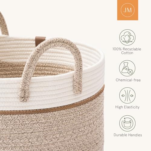 LA JOLIE MUSE Geflochtener Korb Baumwollseil Aufbewahrungskörbe - Großer Baumwollkorb, Wäschekorb für Decke, Kinderspielzeug,Korb S Wäschekorb für Kinderzimmer 32 Liter