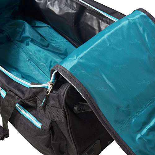 Olympia 8 Pocket Rolling Duffel Bag, Black/Teal, 22 inch