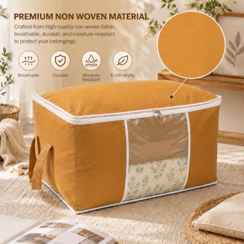Image of Non-Woven Side Handle Underbed Storage Bags | Pack of 6 | Durable, Foldable Blanket, Comforter & Clothing Organizer | Dustproof, Moisture-Resistant Storage for Closets & Under Bed (Beige)