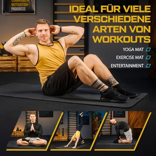 TREX SPORT Gymnastikmatte extra dick und weich | Fitnessmatte 190x80x1cm mit Tragegurt | Yogamatte rutschfest (Black Night)