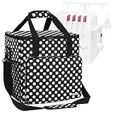 GMAK Serger Carrying Case, Universal Serger Storage Bag with Base Padding Pad, Storage Pockets, Travel Case with Shoulder Strap for Most Standard Overlock Sewing Machines and Accessories, Black Dots