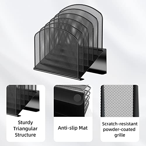 Supeasy 2 Pack Inclined Desktop File Sorter, 5-Section Vertical File Folder Holder, Desktop File Organizer, Metal Rack, Desktop File Folder Organizer For Office Classroom, Black 2Pcs #TOP2